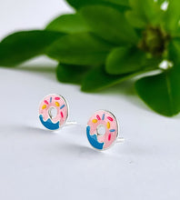 Load image into Gallery viewer, fun sterling silver donut studs for kids in pinks and blues