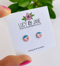 Load image into Gallery viewer, sterling silver donut studs in pink and blue
