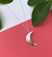 Load image into Gallery viewer, hand made hammered sterling silver moon necklace