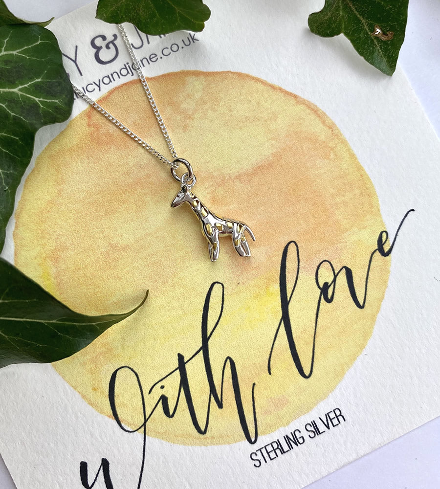 Sterling Silver Giraffe Outline Charm Pendant With Diamond - Fine Jewelry Gift - View #10