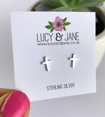 Sterling Silver Small Cross Earrings