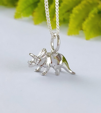 Load image into Gallery viewer, Sterling silver mini triceratops dinosaur necklace