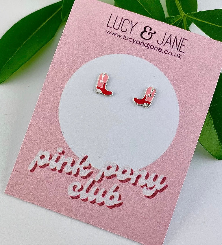 Sterling SIlver Pink Pony Club Cowboy Boots Studs