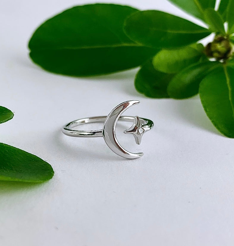 Sterling Silver Star And Moon Ring