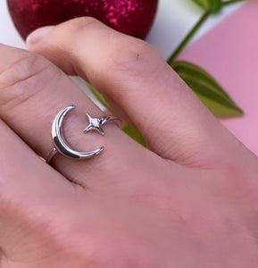 Sterling Silver Star And Moon Ring