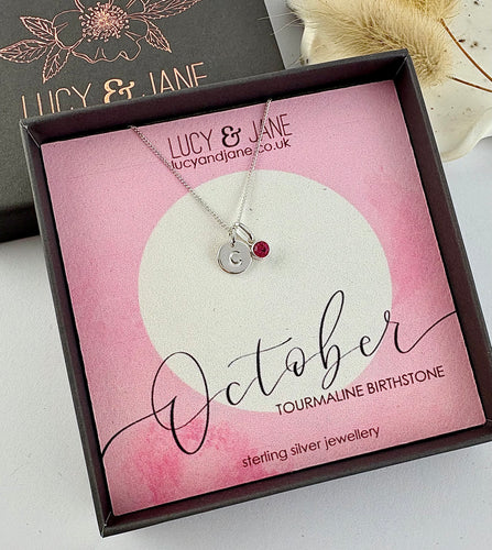 Sterling Silver Birthstone Initial Necklace