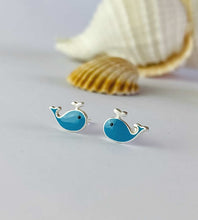 Load image into Gallery viewer, sterling silver blue whale earrings