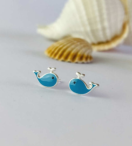 sterling silver blue whale earrings
