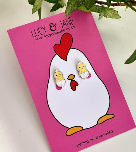 LAST PAIR - Sterling Silver Easter Chick in Egg Studs