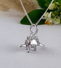 Load image into Gallery viewer, very detailing sterling silver dinosaur necklace in the shape of a 
Stegosaurus