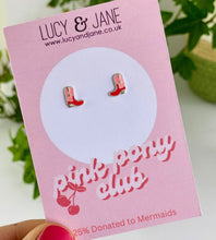 Load image into Gallery viewer, pink pony club inspired pink cowboy boots earrings