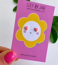 Load image into Gallery viewer, pretty pink sterling silver heart studs for kids