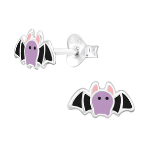 Halloween Sterling Silver Purple Bat Studs