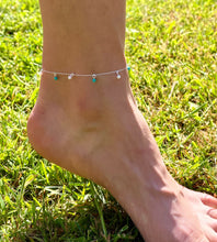 Load image into Gallery viewer, Sterling Silver Turquoise and Pearl Drop Anklet
