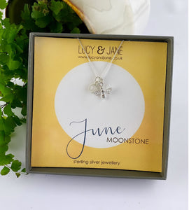 sterling silver june bee birthstone necklace