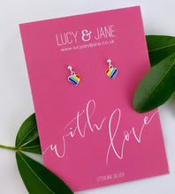 Load image into Gallery viewer, Sterling Silver Rainbow Heart Drop Earrings