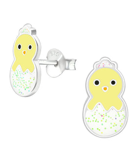 LAST PAIR - Sterling Silver Easter Chick in Egg Studs