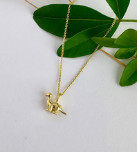 Load image into Gallery viewer, gold diplodocus dinosaur necklace