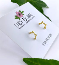 Load image into Gallery viewer, small gold star hoops on a Lucy and Jane card