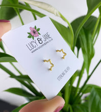 Load image into Gallery viewer, small gold star hoops on a Lucy and Jane earring card