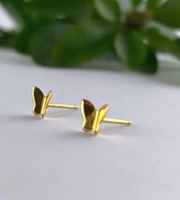 Load image into Gallery viewer, tiny gold butterfly stud earrings