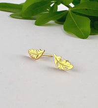 Load image into Gallery viewer, Pretty pair of gold leaf stud earrings with post and butterfly backs.