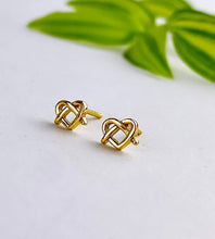 Load image into Gallery viewer, gold pretzel and heart shaped ear studs
