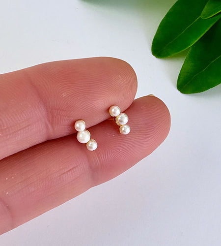 small gold triple pearl ear studs