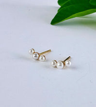 Load image into Gallery viewer, small pearl earrings set in gold 