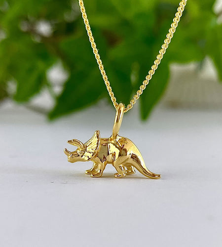 Mini Gold Triceratops Dinosaur Necklace