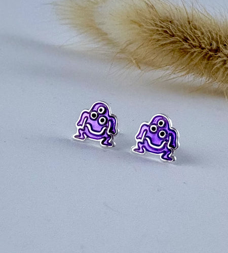 Purple ghost-shaped earrings - sterling silver earrings for kids.