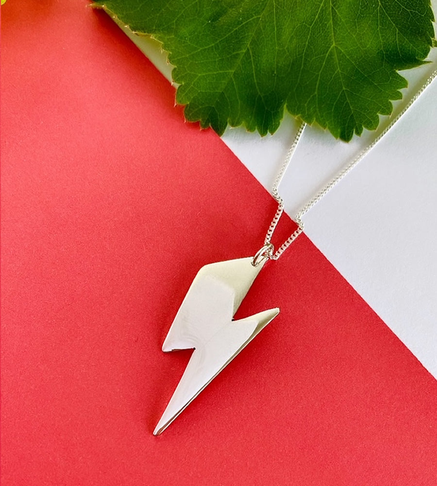 Sterling Silver Large Lightning Bolt Necklace