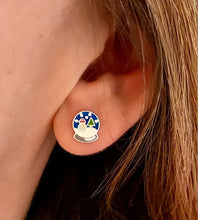 Load image into Gallery viewer, sterling silver snowglobe earrings close up in model ear
