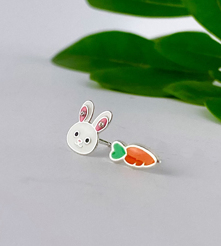 mismatched sterling silver rabbit and carrot studs for Easter