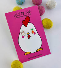 Load image into Gallery viewer, sterling silver mismatched carrot and rabbit studs on Easter backing card