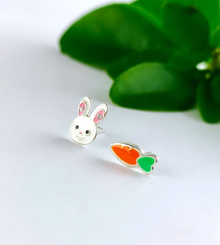 sterling silver mismatched bunny and carrot studs