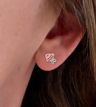Load image into Gallery viewer, sterling silver rainbow fish earrings in model's ear