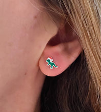 Load image into Gallery viewer, sterling silver christmas t rex studs in model&#39;s ear