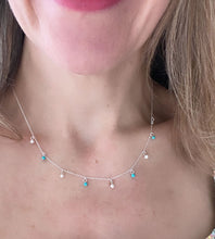 Load image into Gallery viewer, sterling silver chain with tiny freshwater pearls and turquoise beads