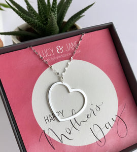 Sterling Silver Large Open Heart Necklace