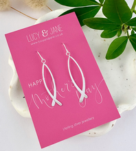 Load image into Gallery viewer, sterling silver two bar drop earrings on a mothers day card