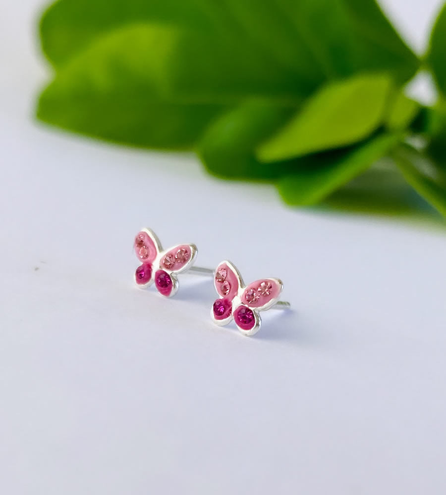 Sterling Silver Tiny Pink Butterfly Studs – Lucy and Jane