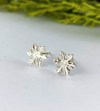 Load image into Gallery viewer, sterling silver snowflake studs for kids or adults