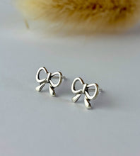 Load image into Gallery viewer, sterling silver bow stud earrings for children and teens