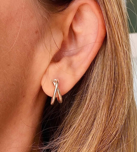 sterling silver cross over hoops on model