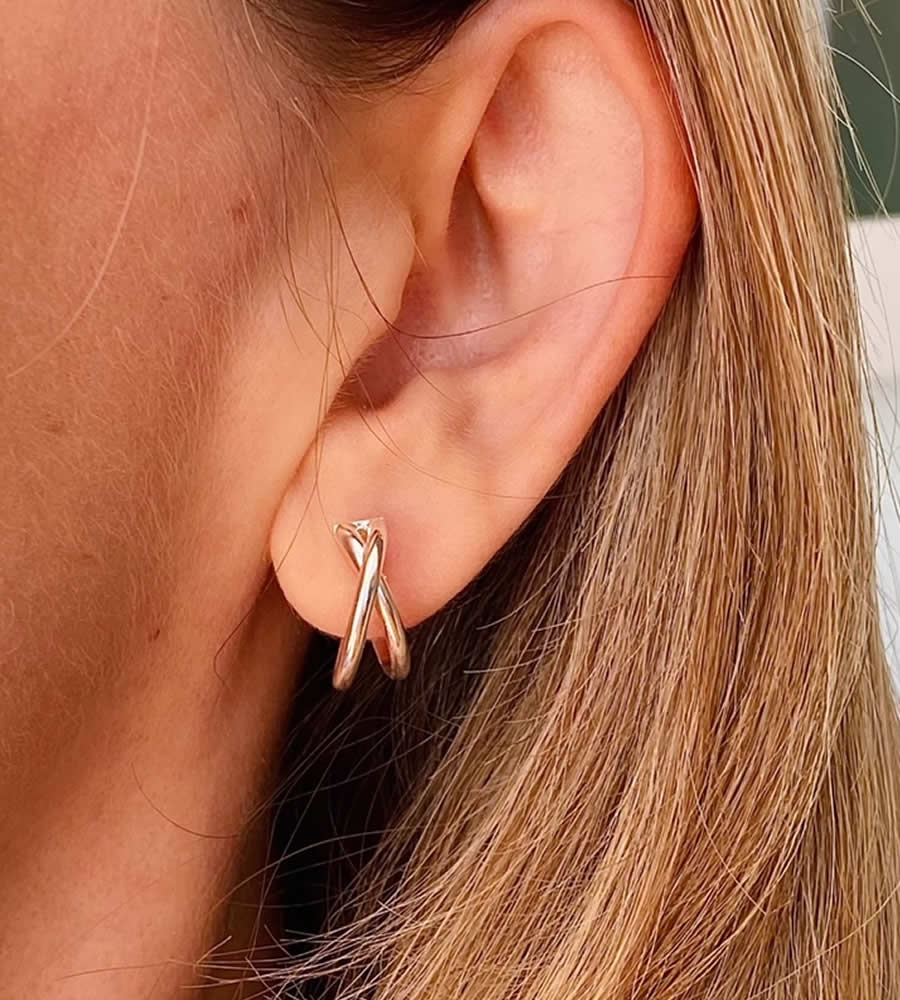 sterling silver cross over hoops on model