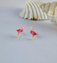 Load image into Gallery viewer, Sterling Silver Pink Sparkly Flamingo Earrings