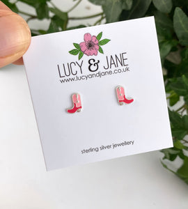 sterling silver pink cowboy boots earrings - inspired by pink pony club