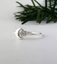 Load image into Gallery viewer, Sterling Silver Moon and Star Ring
