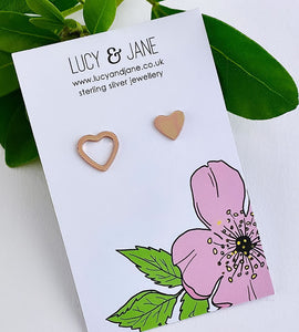 rose gold mismatched heart earrings